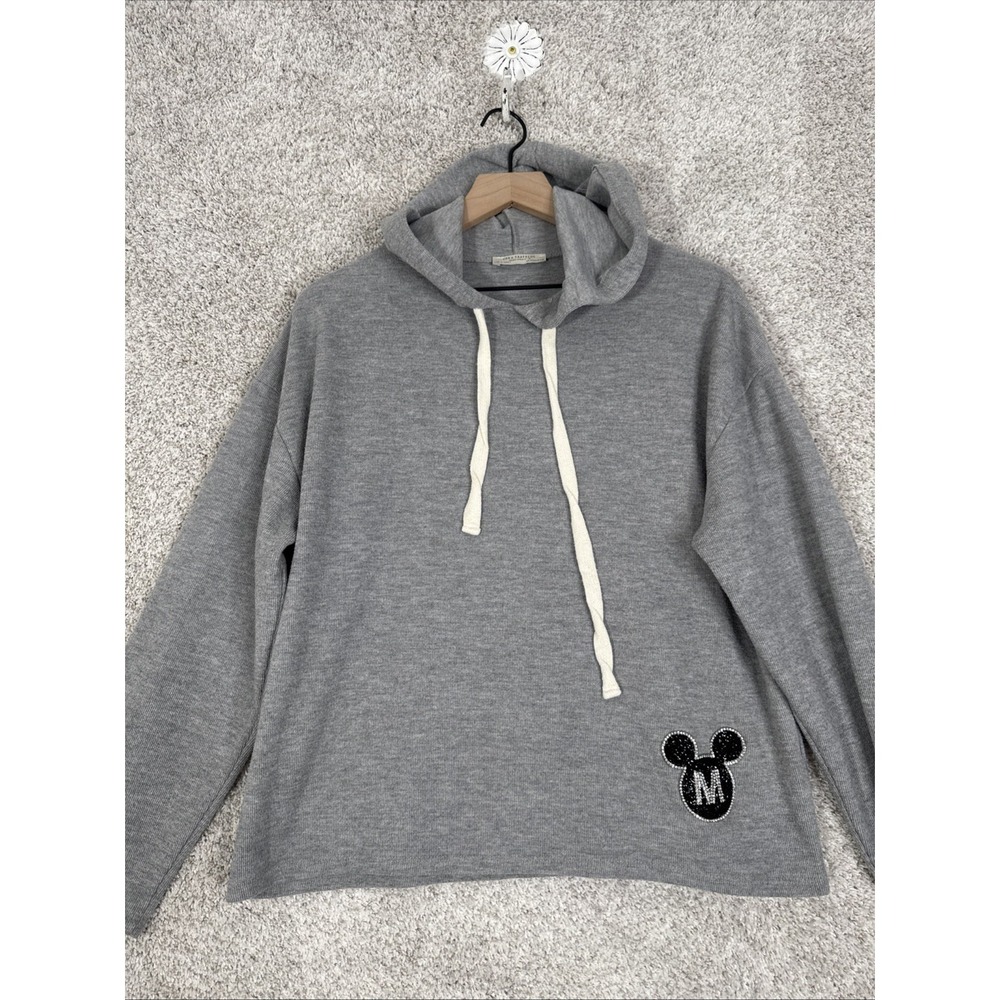 ZARA Disney Mickey Mouse Hoodie Ribbed Womens K Gray